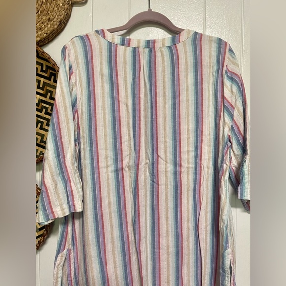 Catherine's Women's Multicolored Striped Lace Up Linen Blend Blouse Sz 1X - Picture 5 of 6
